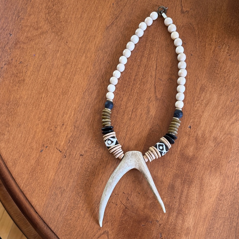 Natural Antler Pendant Necklace with Beads by Anchor Beads